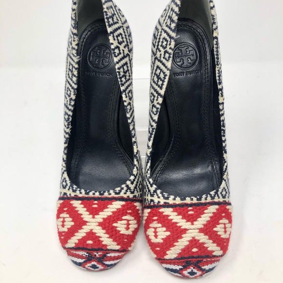 TORY BURCH Dara Woven Pump Heels Shoes - Red Black Women’s Sz 7.5 RARE EUC - Picture 3 of 9